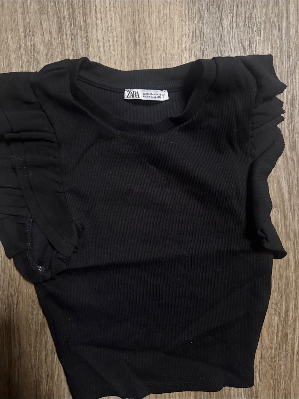 Zara Black Ribbed Tank with Ruffle Sleeves